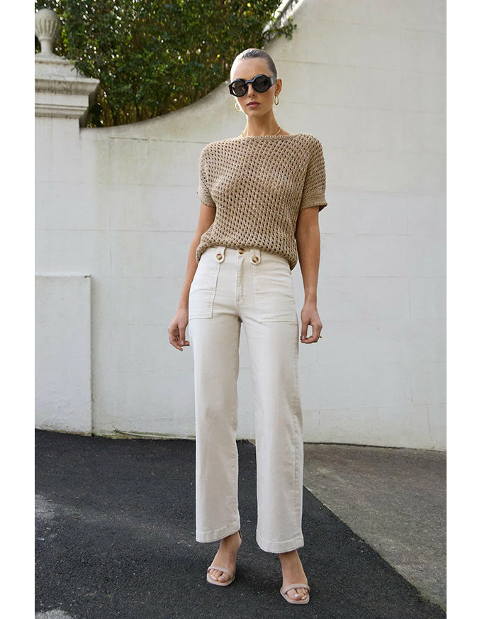 Carrie Cream Wide Straight Jeans