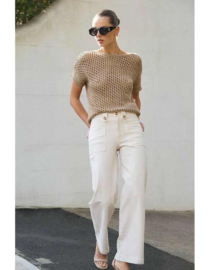 Carrie Cream Wide Straight Jeans