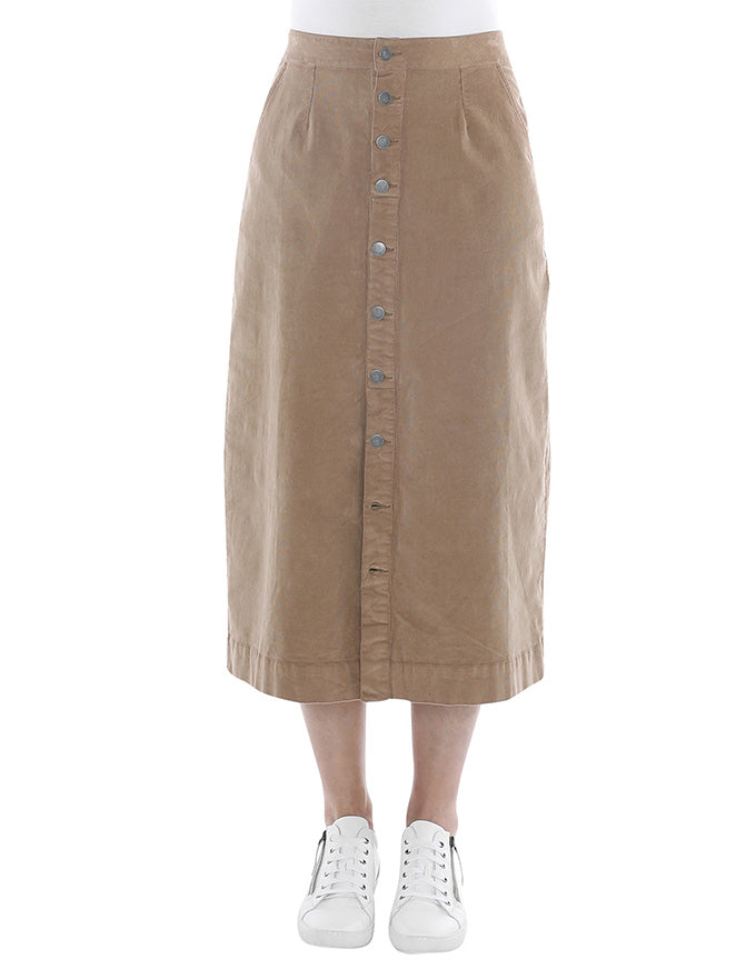 Cord Button Skirt in Toast