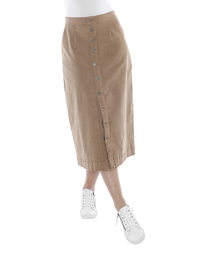 Cord Button Skirt in Toast