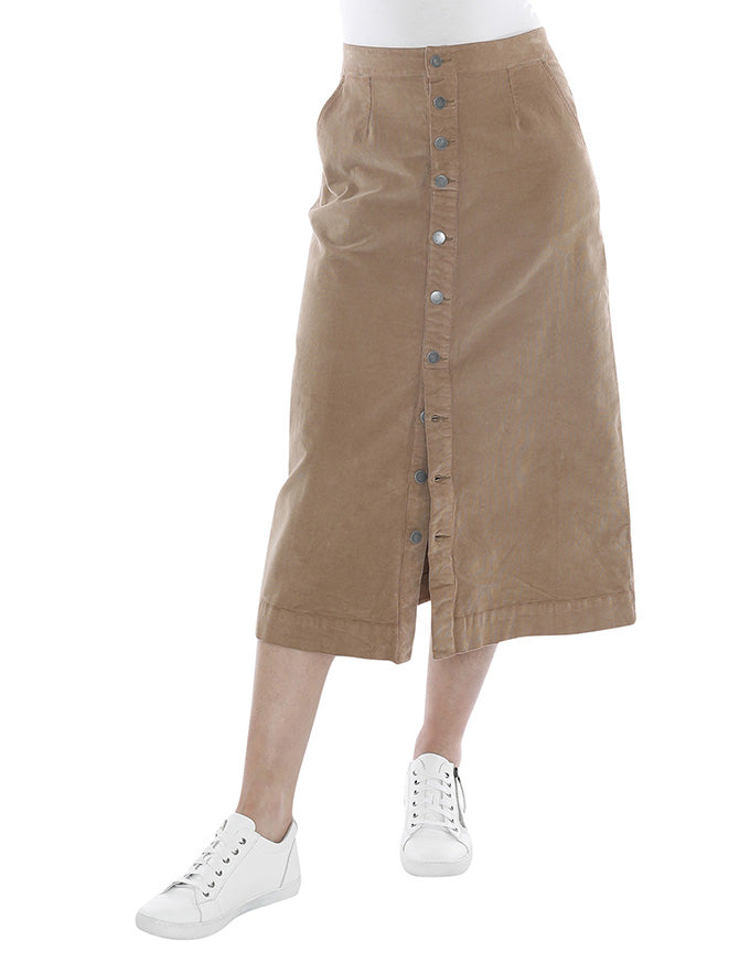 Cord Button Skirt in Toast