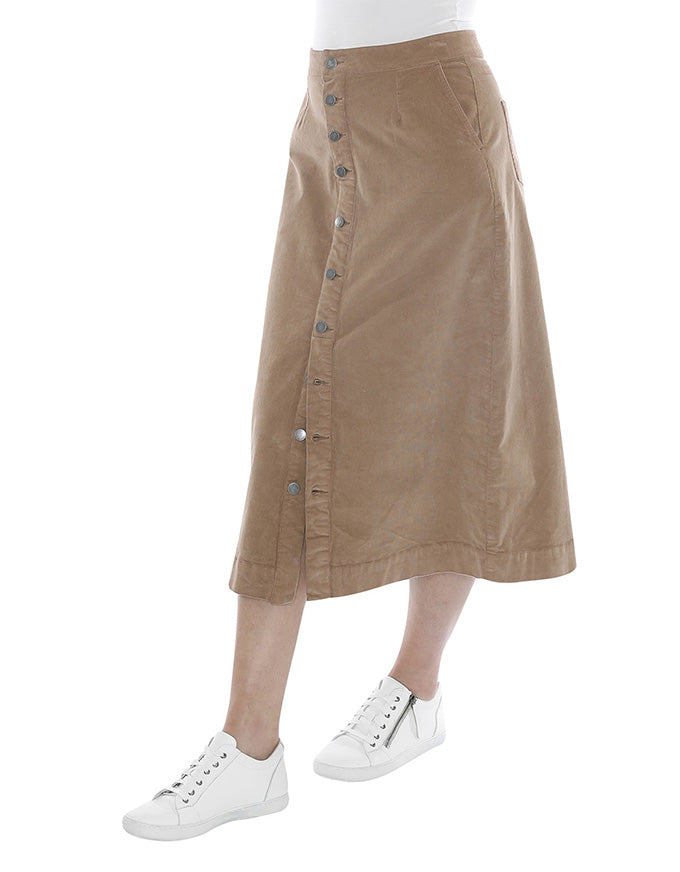 Cord Button Skirt in Toast