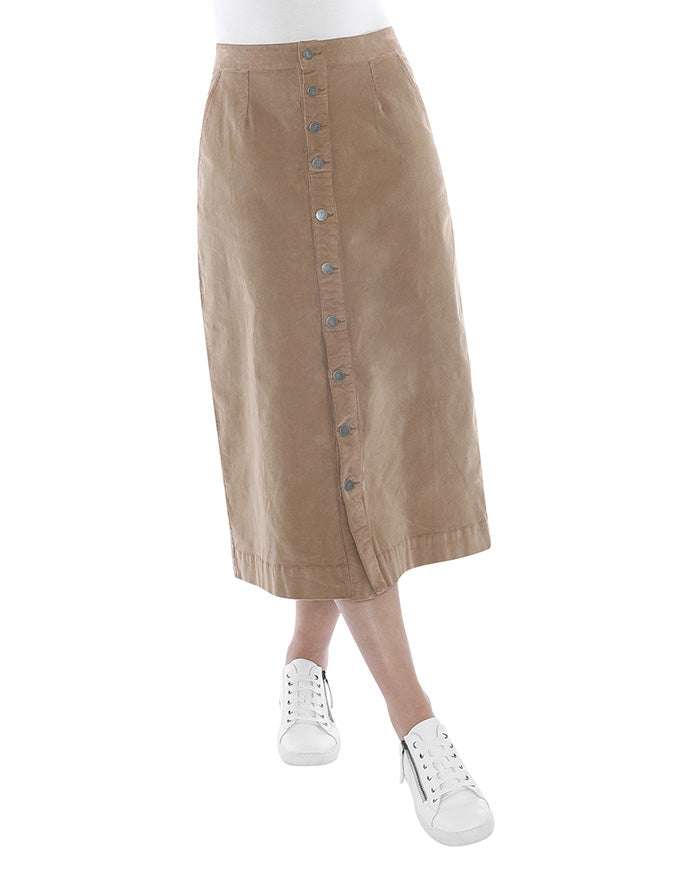 Cord Button Skirt in Toast