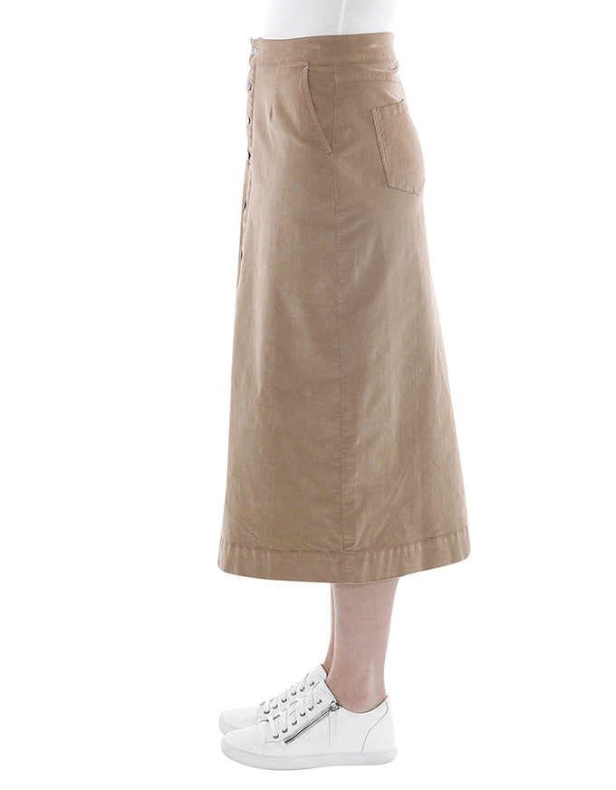 Cord Button Skirt in Toast