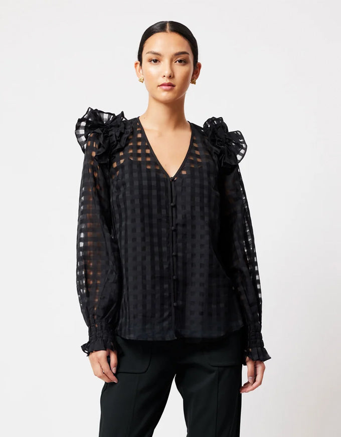 Aquila Cotton/Silk Check Blouse Black