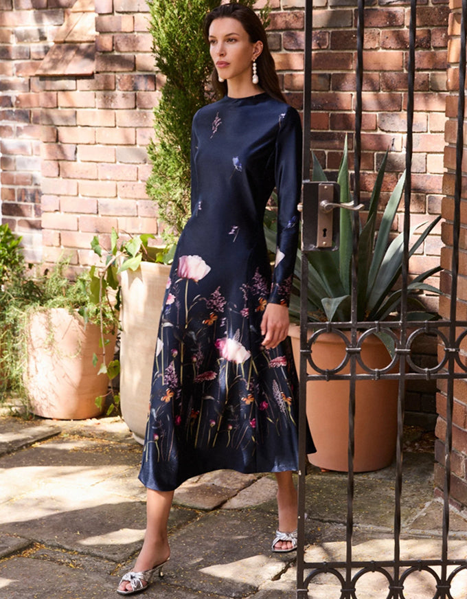 Arianna A Line Dress Navy Floral