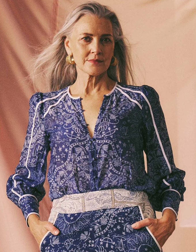 Once Was Atlas Cotton Silk Shirt Zodiac Print