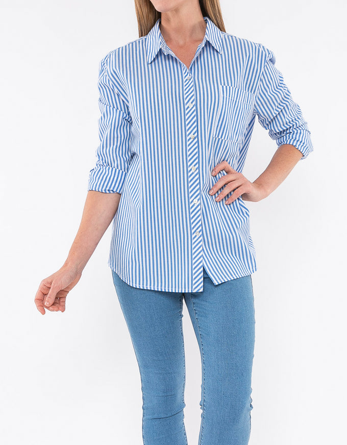 Cotton Stripe Shirt Cobalt/White