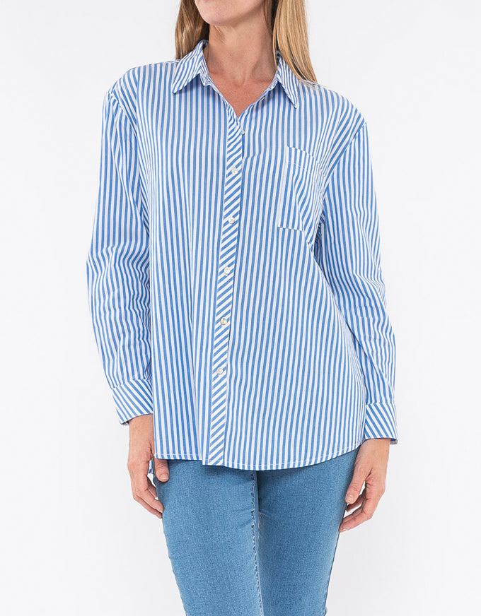 Cotton Stripe Shirt Cobalt/White