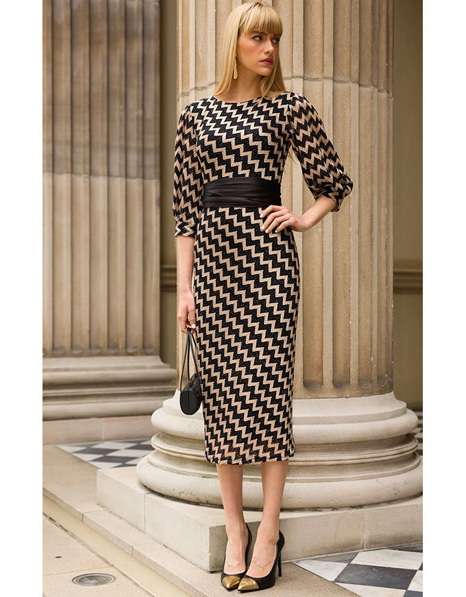 black and brown chevron dress Heart of Paris Dress Black Gold Chevron – Bombo Clothing Co