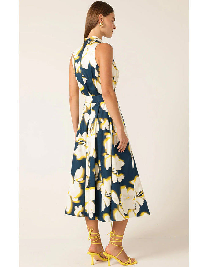 Simone Midi Dress Navy/Yellow/White