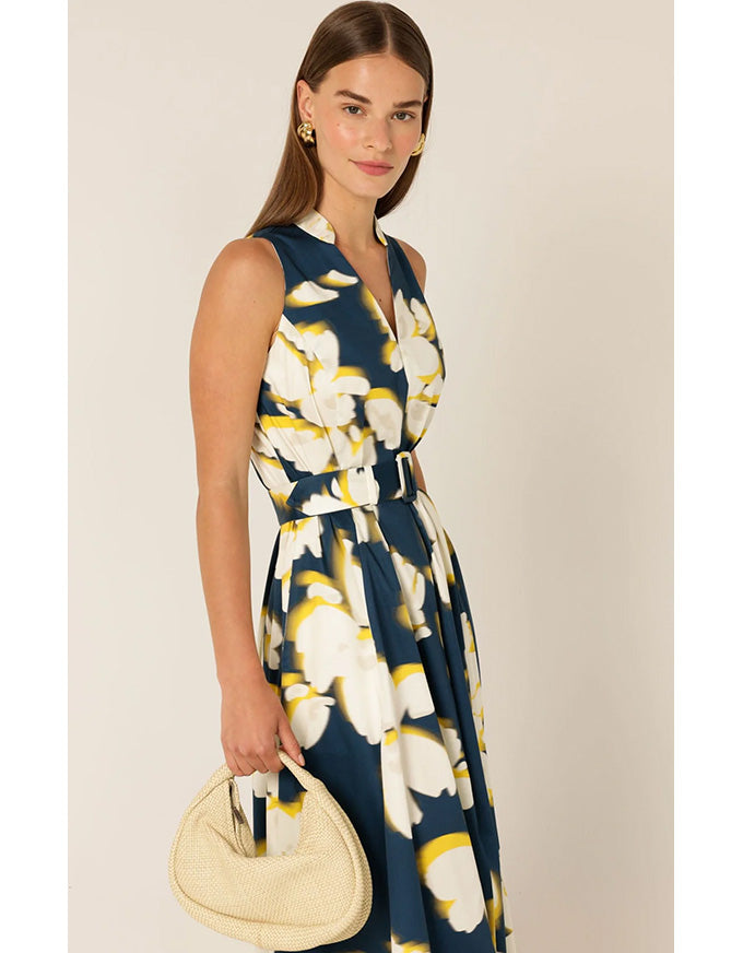 Simone Midi Dress Navy/Yellow/White