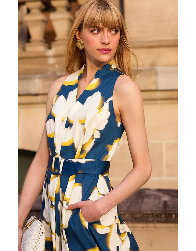Simone Midi Dress Navy/Yellow/White