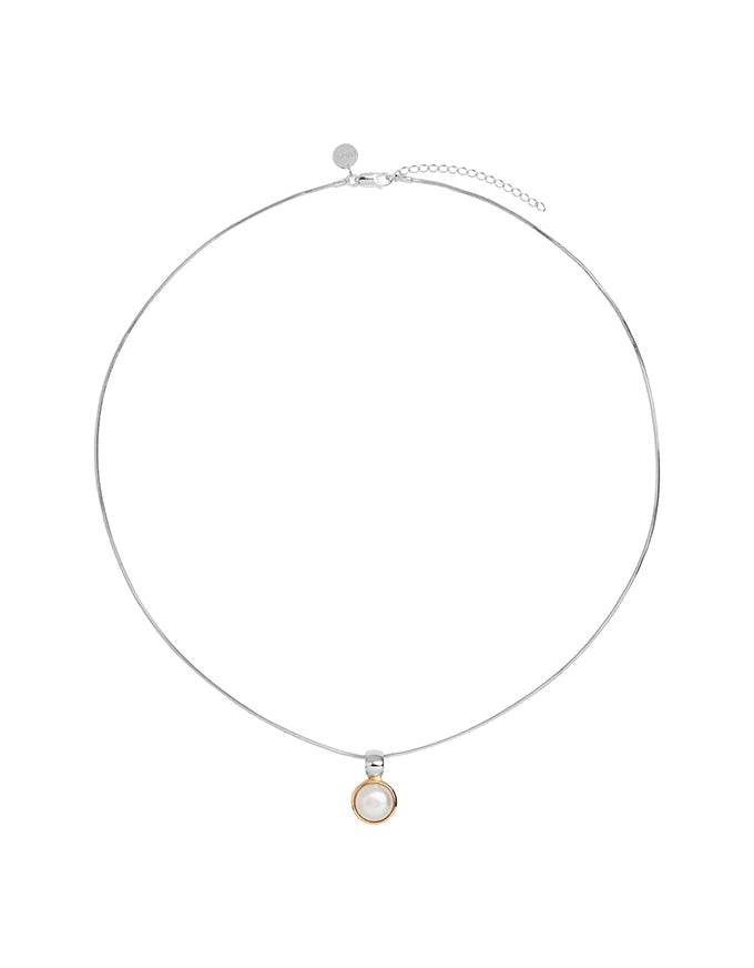 Chroma Pearl (55cm+ext) Snake Chain Necklace Silver