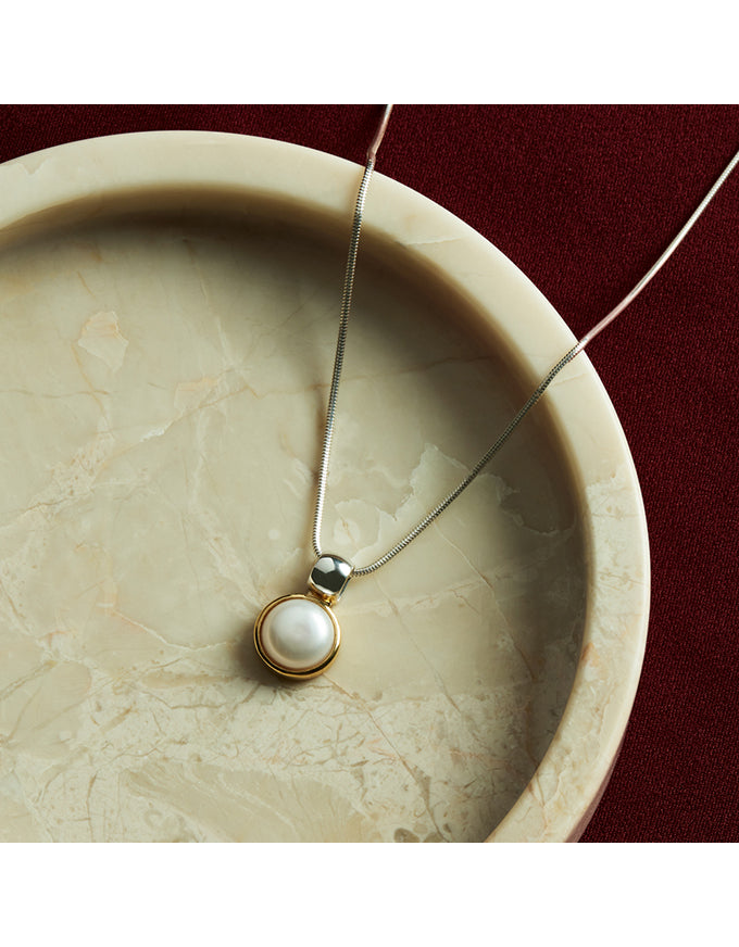 Chroma Pearl (55cm+ext) Snake Chain Necklace Silver