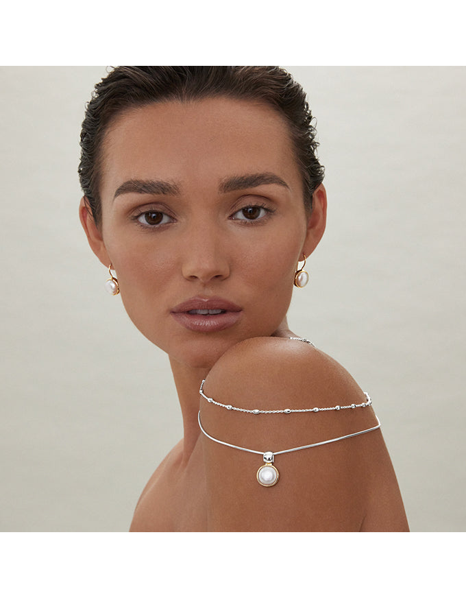 Chroma Pearl (55cm+ext) Snake Chain Necklace Silver