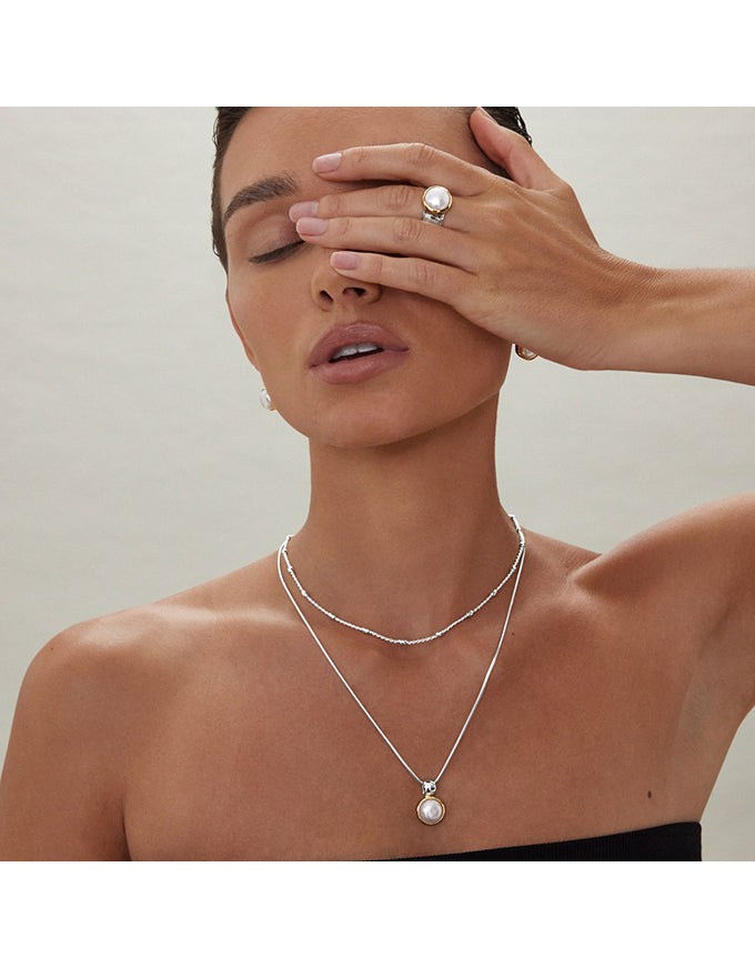 Chroma Pearl (55cm+ext) Snake Chain Necklace Silver