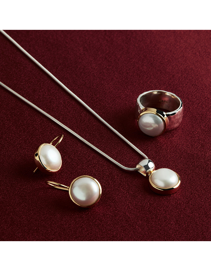 Chroma Pearl (55cm+ext) Snake Chain Necklace Silver