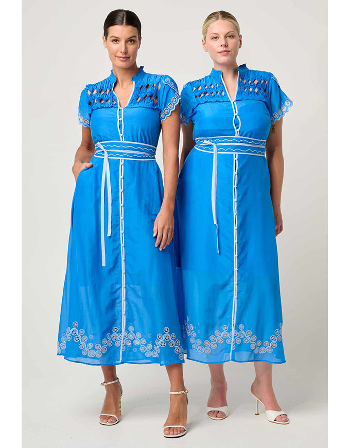 Xanthia Diamond Smock Yoke Dress Blue Topazv