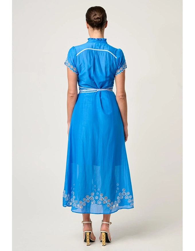 Xanthia Diamond Smock Yoke Dress Blue Topaz