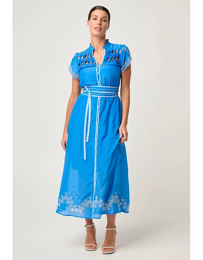 Xanthia Diamond Smock Yoke Dress Blue Topaz