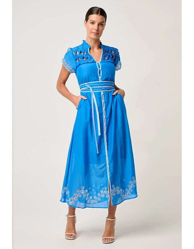 Xanthia Diamond Smock Yoke Dress Blue Topaz