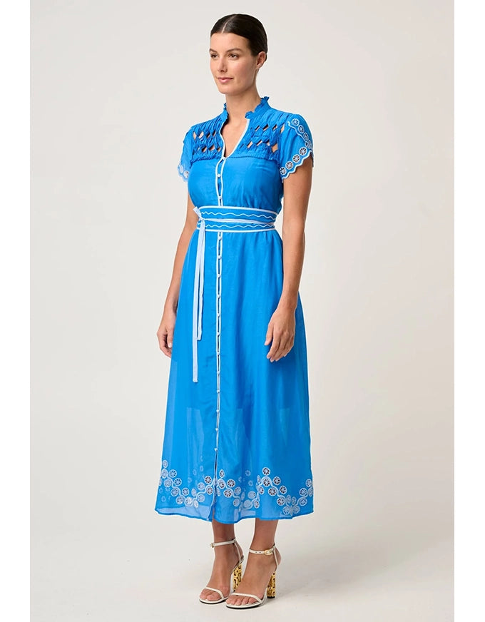 Xanthia Diamond Smock Yoke Dress Blue Topaz