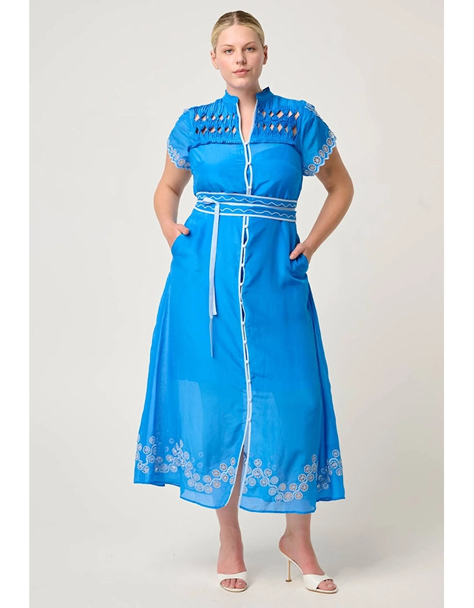 Xanthia Diamond Smock Yoke Dress Blue Topaz