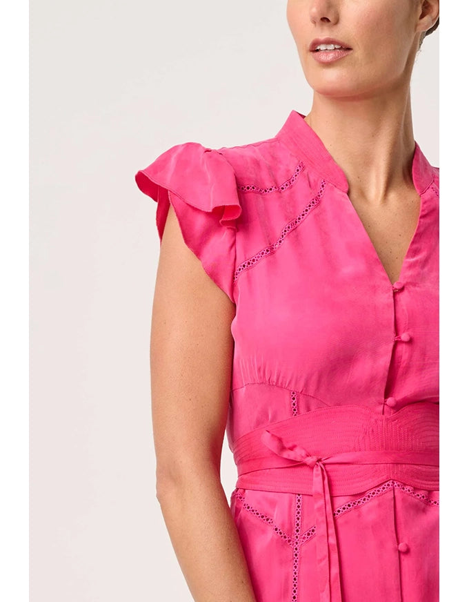 Athena Flutter Sleeve Dress Celosia Pink