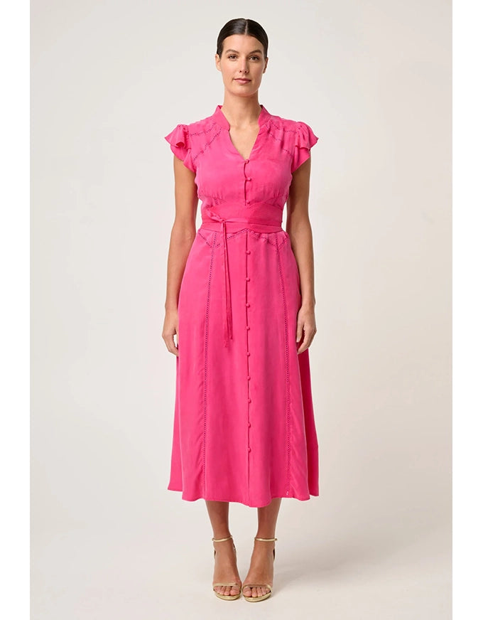 Athena Flutter Sleeve Dress Celosia Pink