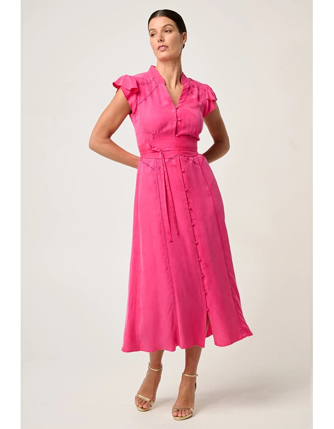 Athena Flutter Sleeve Dress Celosia Pink