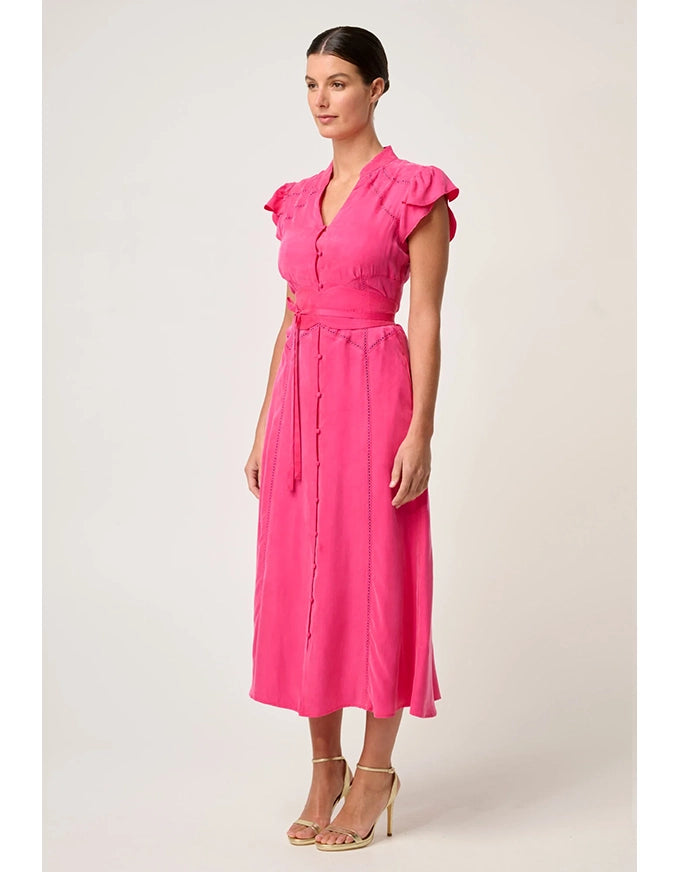 Athena Flutter Sleeve Dress Celosia Pink