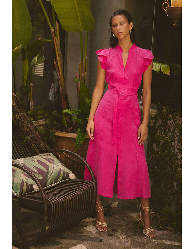 Athena Flutter Sleeve Dress Celosia Pink