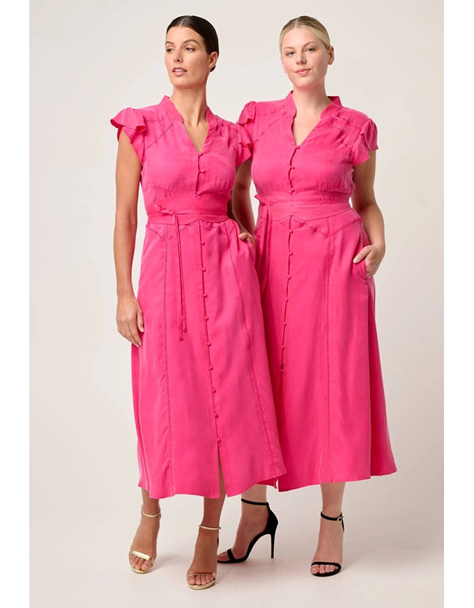 Athena Flutter Sleeve Dress Celosia Pink
