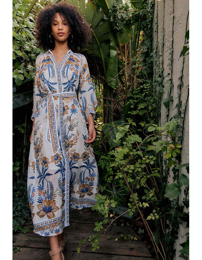 Carmen Cotton Silk Maxi Dress Golden Medina – Bombo Clothing Co