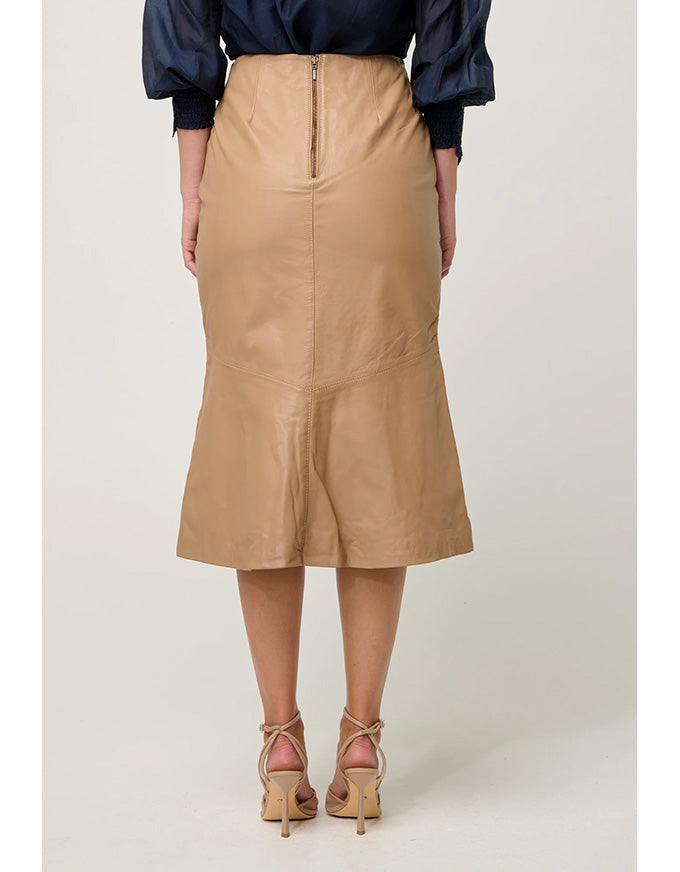 Mabel Leather Curved Tier Skirt Wheat