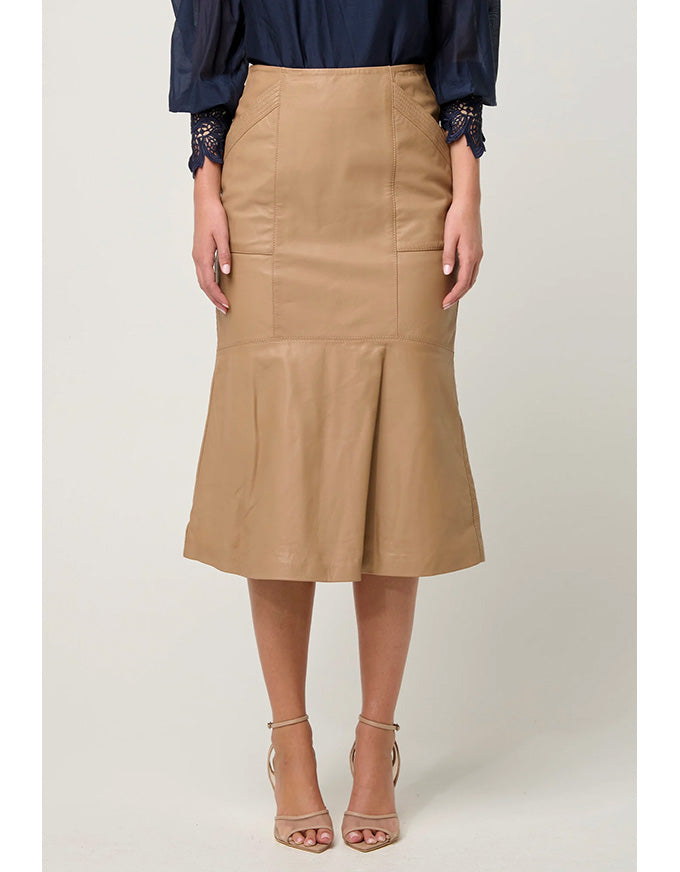 Mabel Leather Curved Tier Skirt Wheat