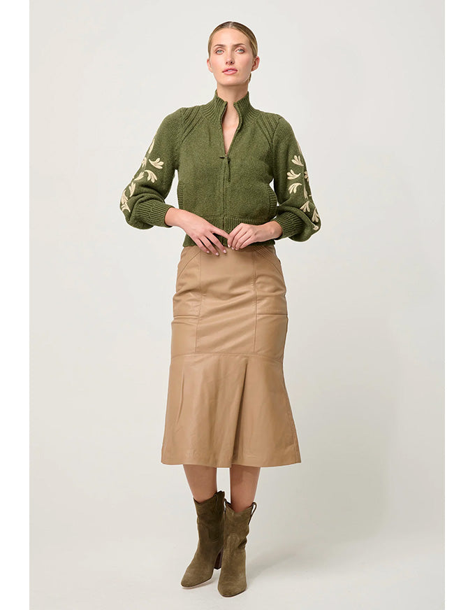 Mabel Leather Curved Tier Skirt Wheat