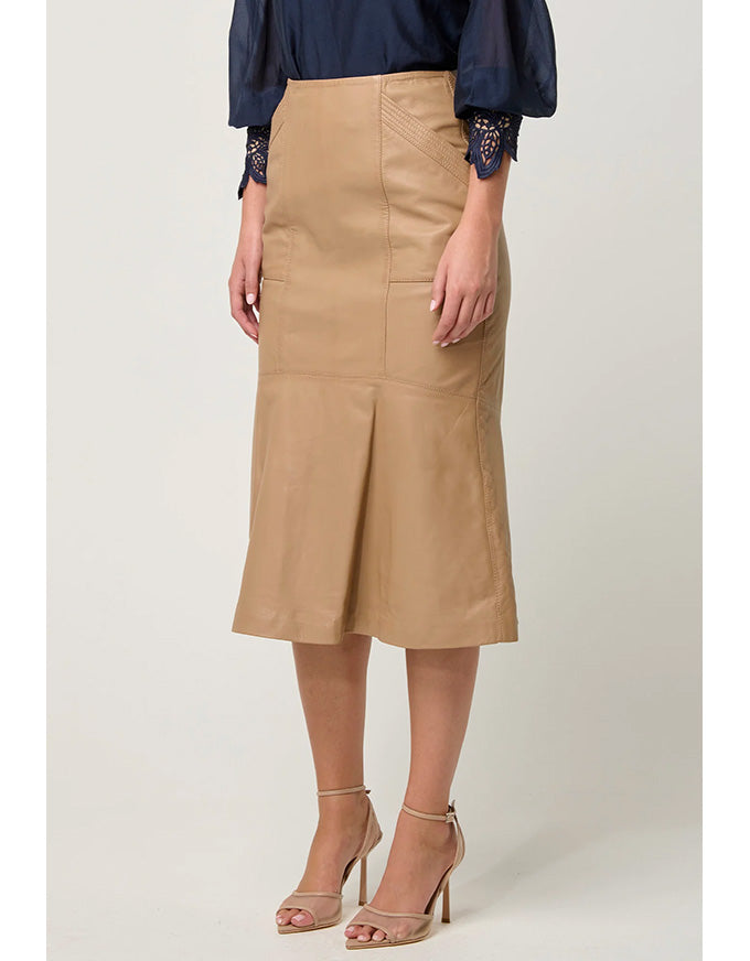 Mabel Leather Curved Tier Skirt Wheat