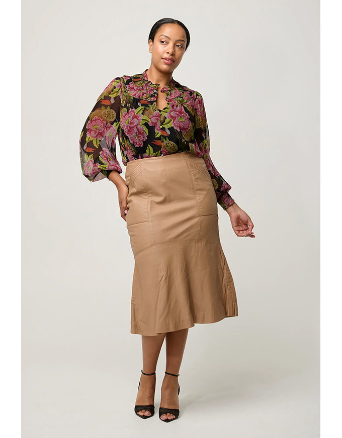 Mabel Leather Curved Tier Skirt Wheat