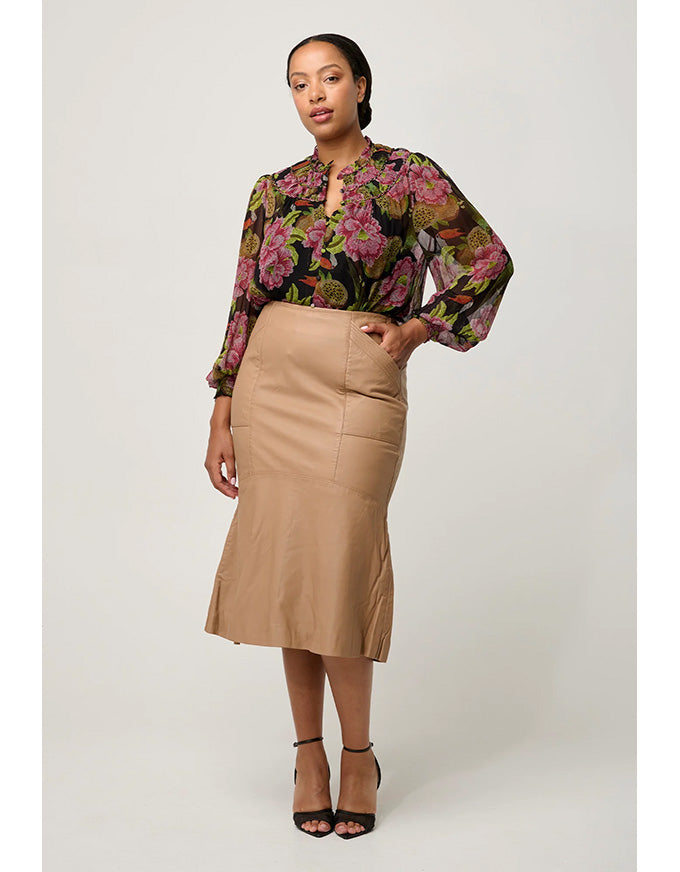 Mabel Leather Curved Tier Skirt Wheat