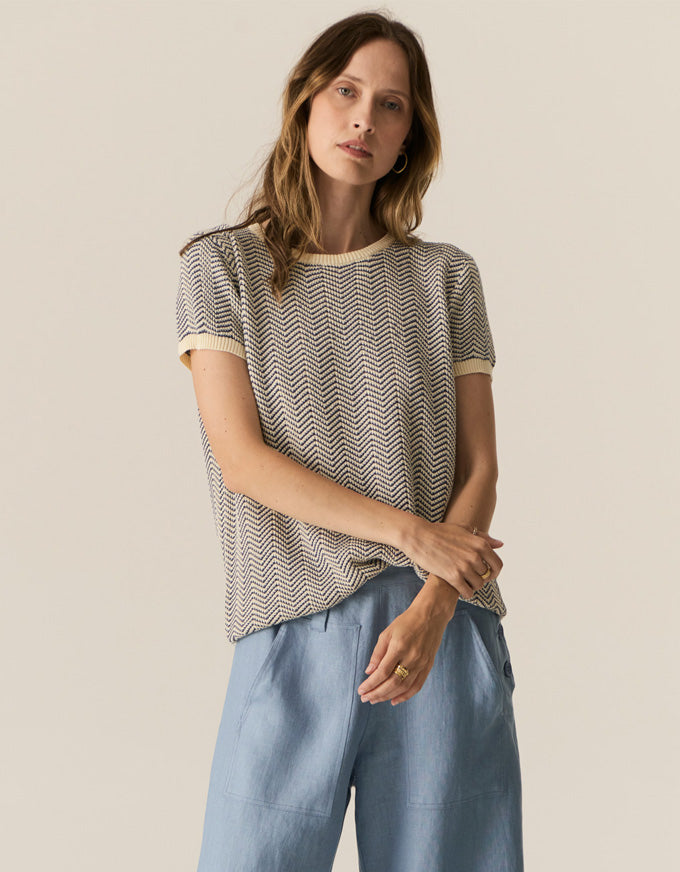 Jules Knit Tee Blue/Ivory