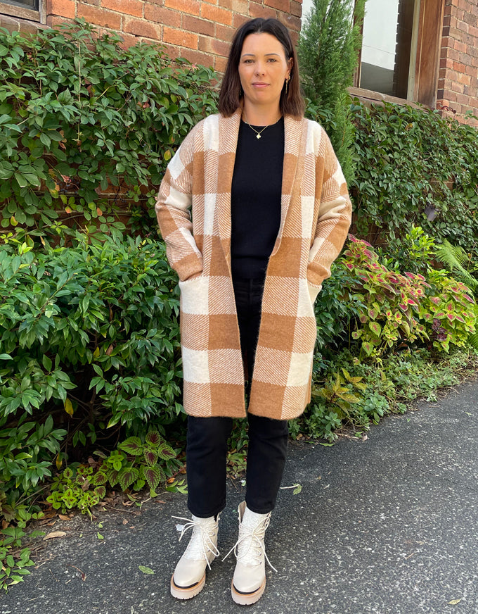 Plaid cardigan coat best sale