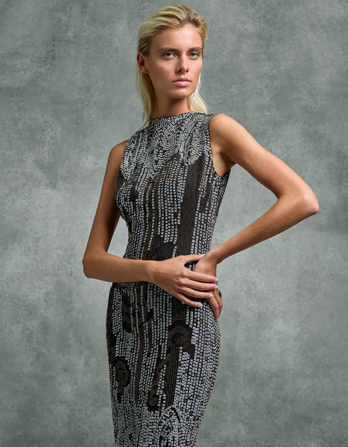 Royale Beaded Shift Dress in Black from Moss & Spy
