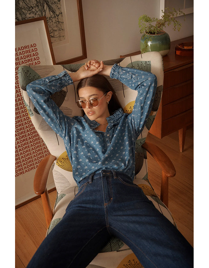 denim and flower dress shirts Tamara Shirt – Bombo Clothing Co black cheongsam dress Silver Sparkle Slip On cowgirl clothes Color:blush bengaline