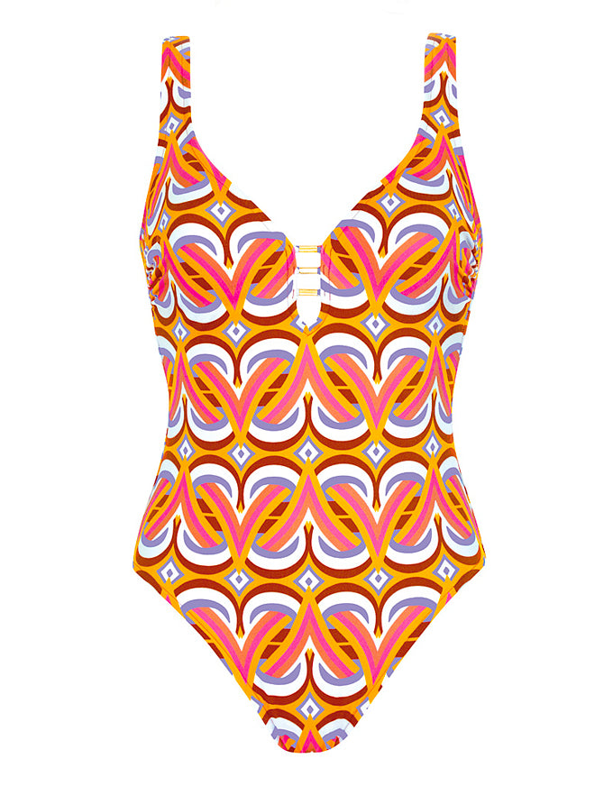 Retro Print One Piece Orange/Pink