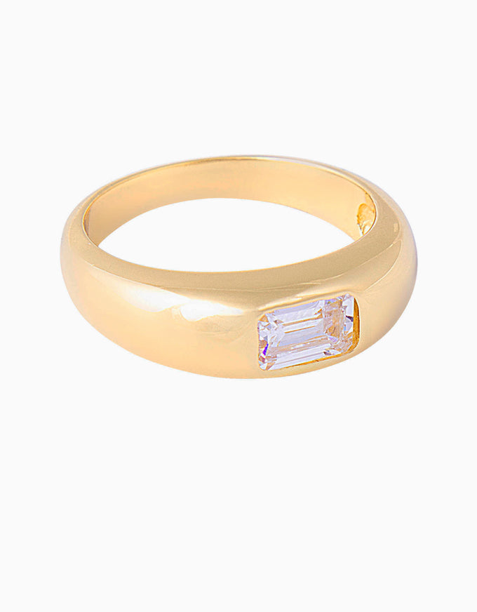 Emerald Cut Crystal Ring Gold