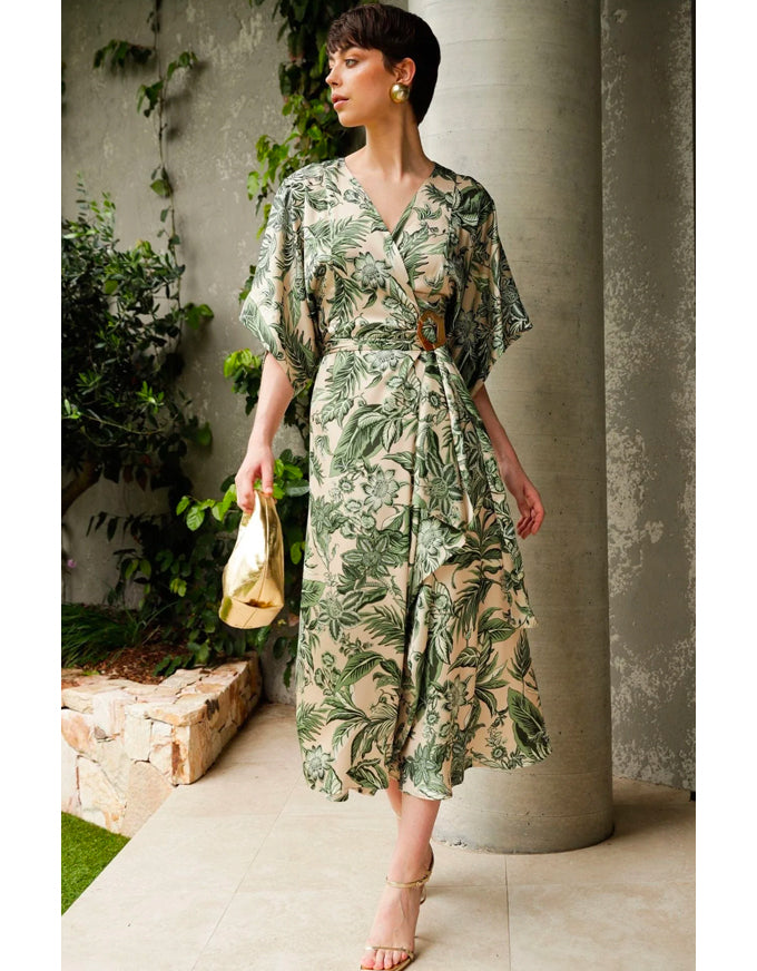 Floral kimono best sale wrap dress