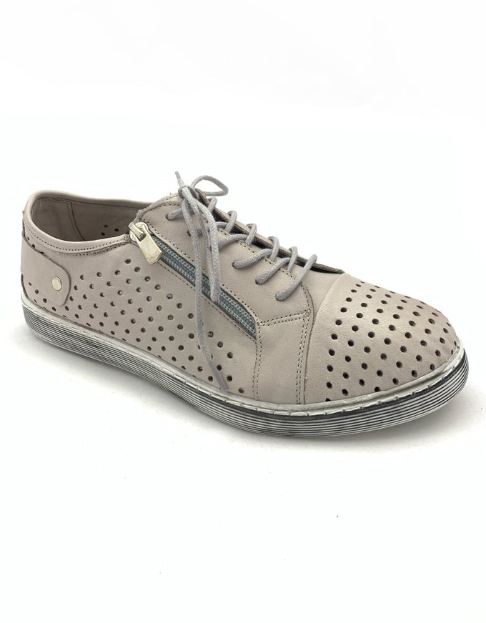 Cabello EG17 - Taupe.  An easy everyday sneaker style, with pin-punched upper, laces and a zip feature.