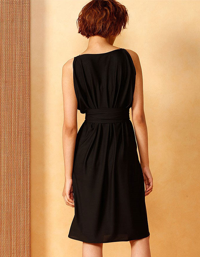 The Column Drape Dress in Black.